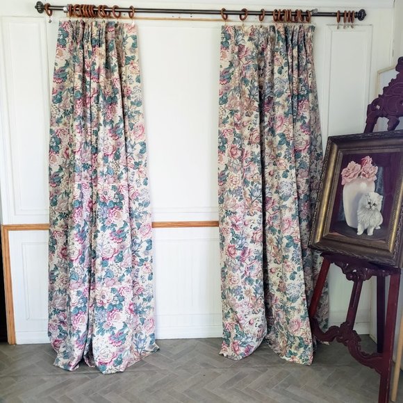 JC Penney 96Wx83L Vtg Drapes Pinch Pleat Lined Cotton Blend Floral USA - Picture 9 of 10